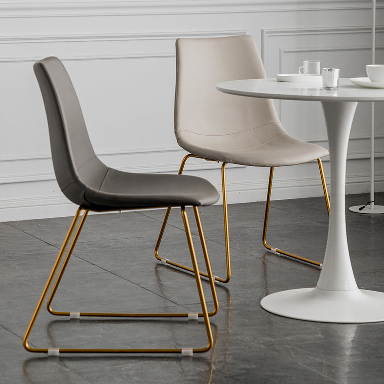 Scandinavian Design Solid Back Armless Dining Chairs Leather Dining Chairs