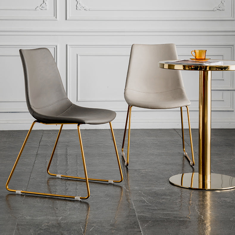 Scandinavian Design Solid Back Armless Dining Chairs Leather Dining Chairs