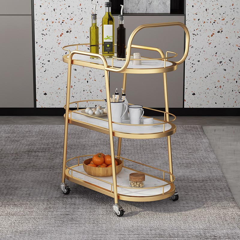 32.28"H Modern Rolling Prep Table Oval Metal Prep Table for Home Use