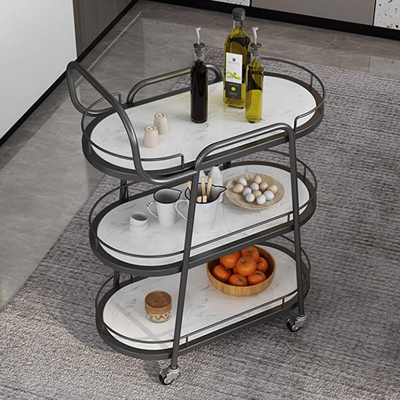 32.28"H Modern Rolling Prep Table Oval Metal Prep Table for Home Use