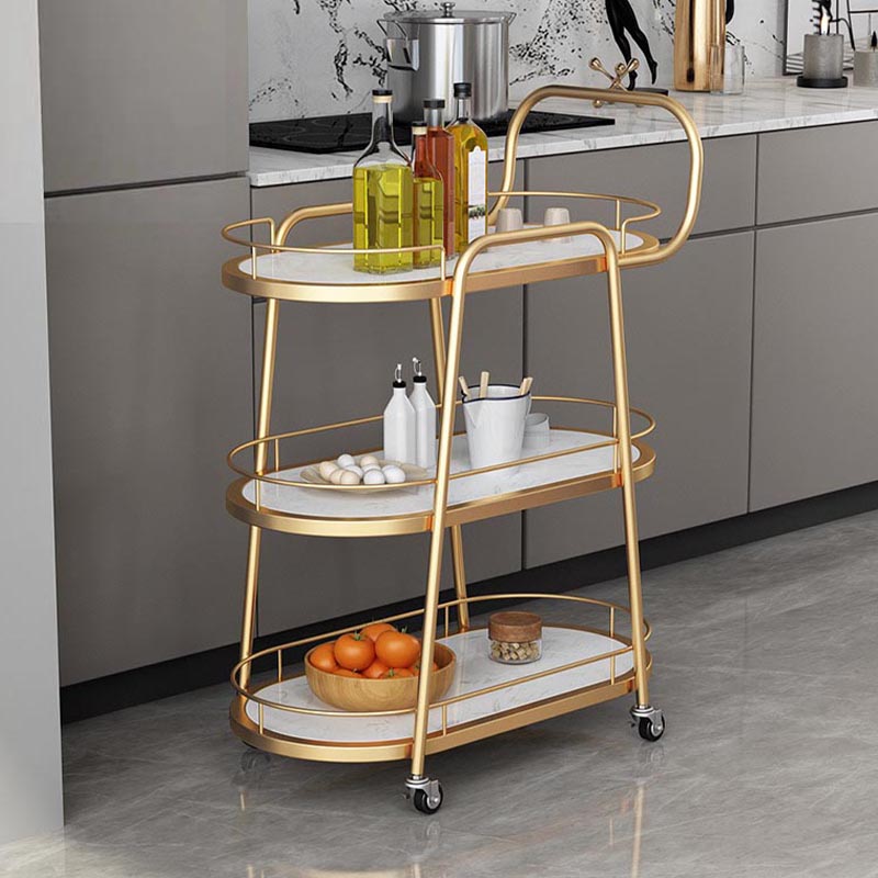 32.28"H Modern Rolling Prep Table Oval Metal Prep Table for Home Use