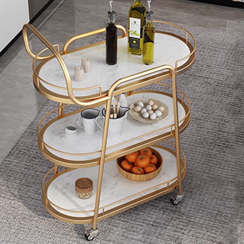 32.28"H Modern Rolling Prep Table Oval Metal Prep Table for Home Use