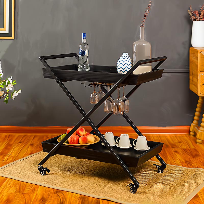 27.56"H Rolling Modern Prep Table Wood Rectangular Prep Table for Home Use