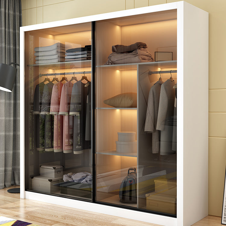 Mirrored Finish Cabinet with Brown Glass Door Modern White Storage Cabinet