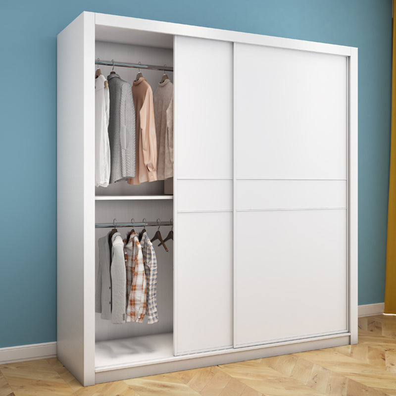Contemporary Style Wardrobe Armoire White Engineered Wood Wardrobe with Drawer