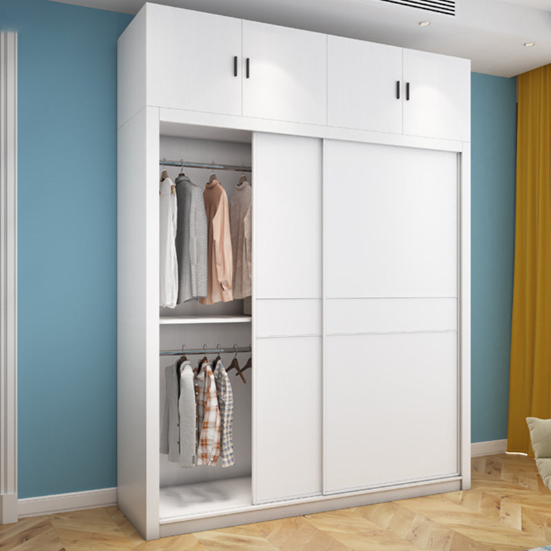 Contemporary Style Wardrobe Armoire White Engineered Wood Wardrobe with Drawer