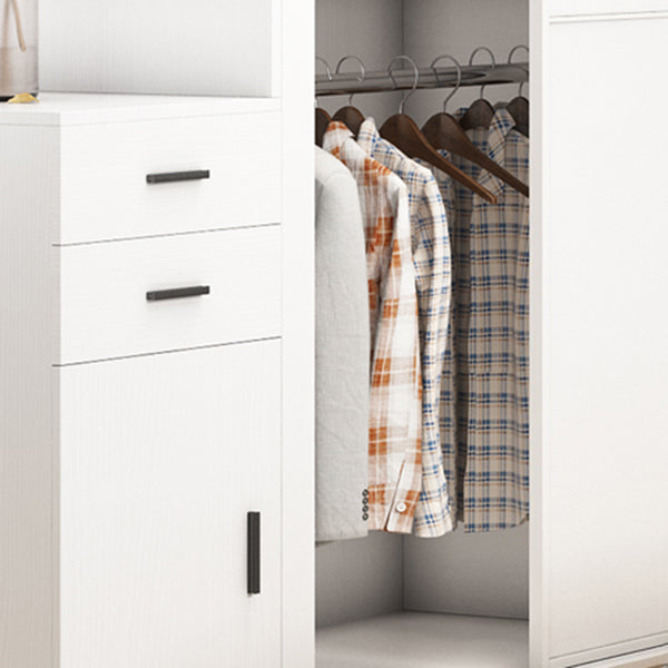 Contemporary Style Wardrobe Armoire White Engineered Wood Wardrobe with Drawer