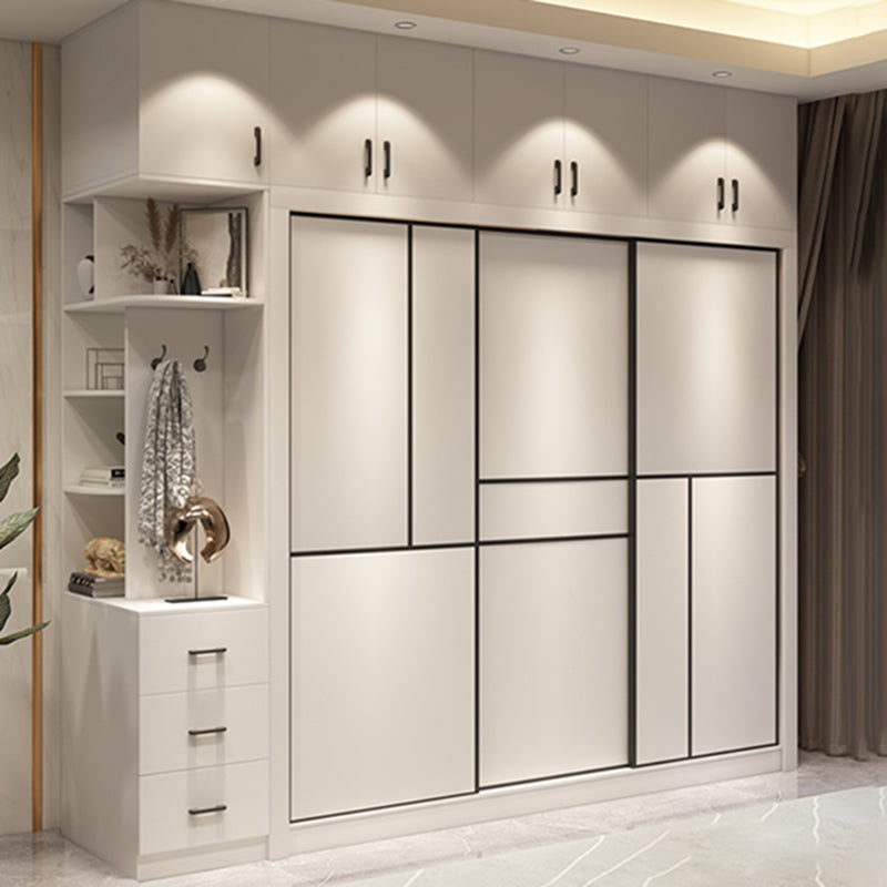 Contemporary White Wardrobe Armoire Engineered Wood Wardrobe with Sliding Door