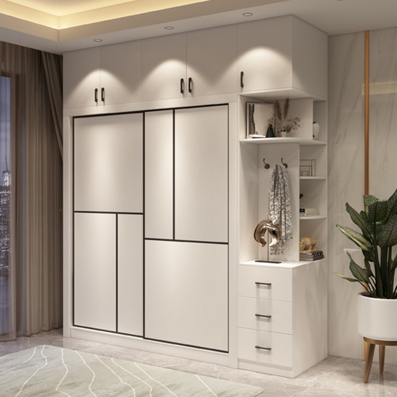 Contemporary White Wardrobe Armoire Engineered Wood Wardrobe with Sliding Door