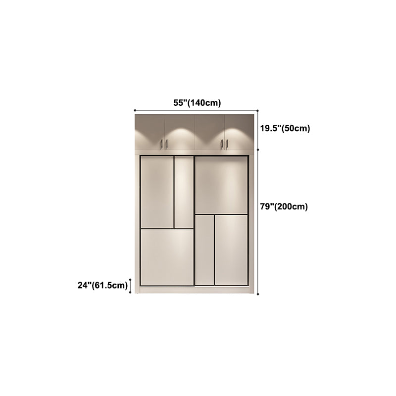 Contemporary White Wardrobe Armoire Engineered Wood Wardrobe with Sliding Door