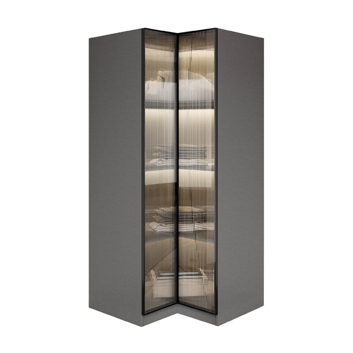 Glass and Wood Wardrobe Cabinet Modern Hinged Wardrobe Armoire