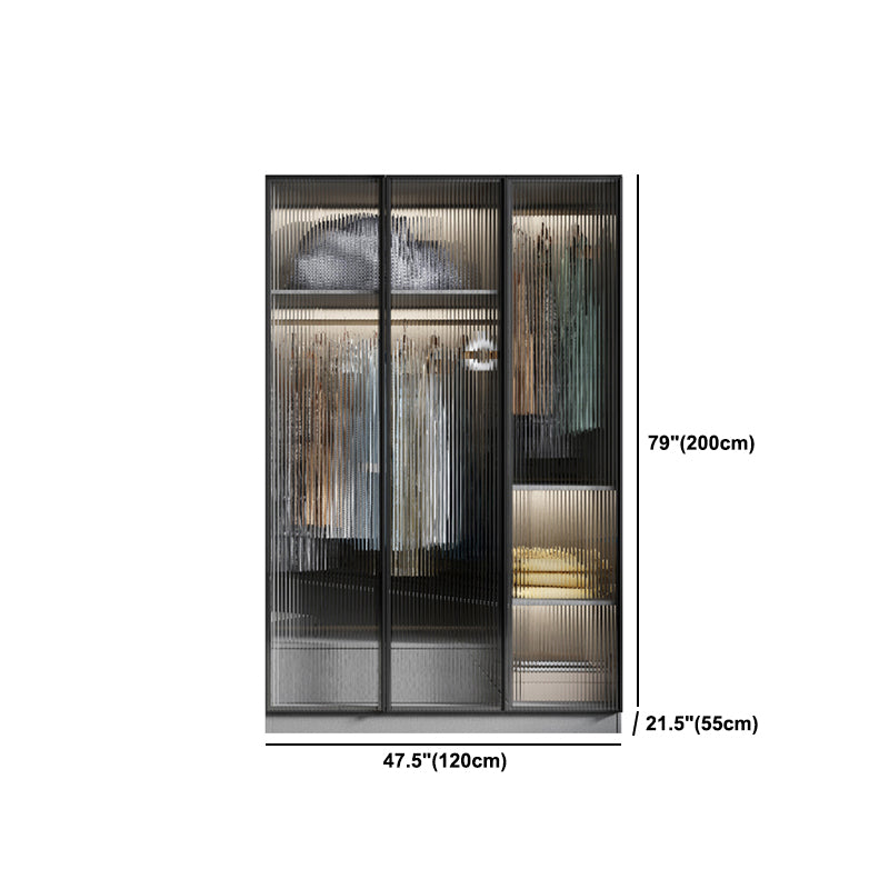 Glass and Wood Wardrobe Cabinet Modern Hinged Wardrobe Armoire