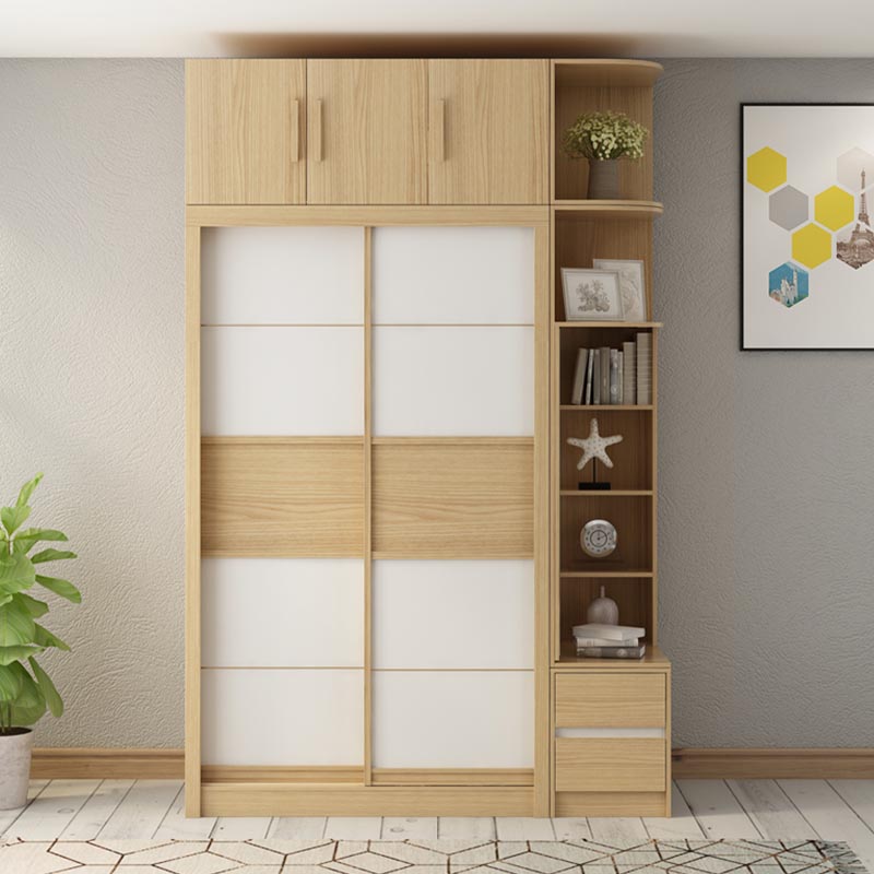 Modern Natural Wardrobe Armoire Engineered Wood Wardrobe with Drawer