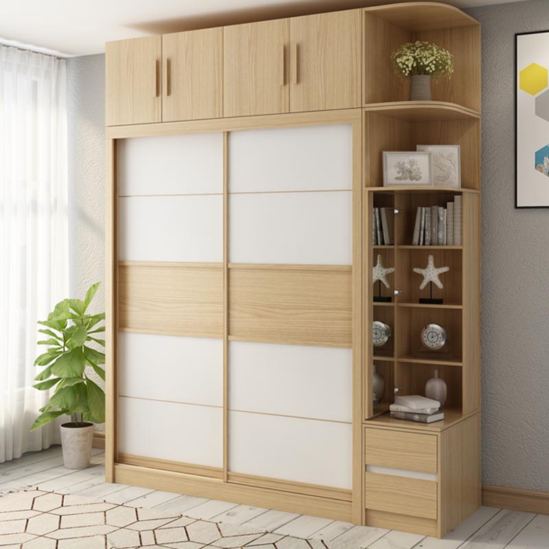 Modern Natural Wardrobe Armoire Engineered Wood Wardrobe with Drawer