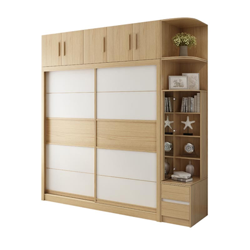 Modern Natural Wardrobe Armoire Engineered Wood Wardrobe with Drawer