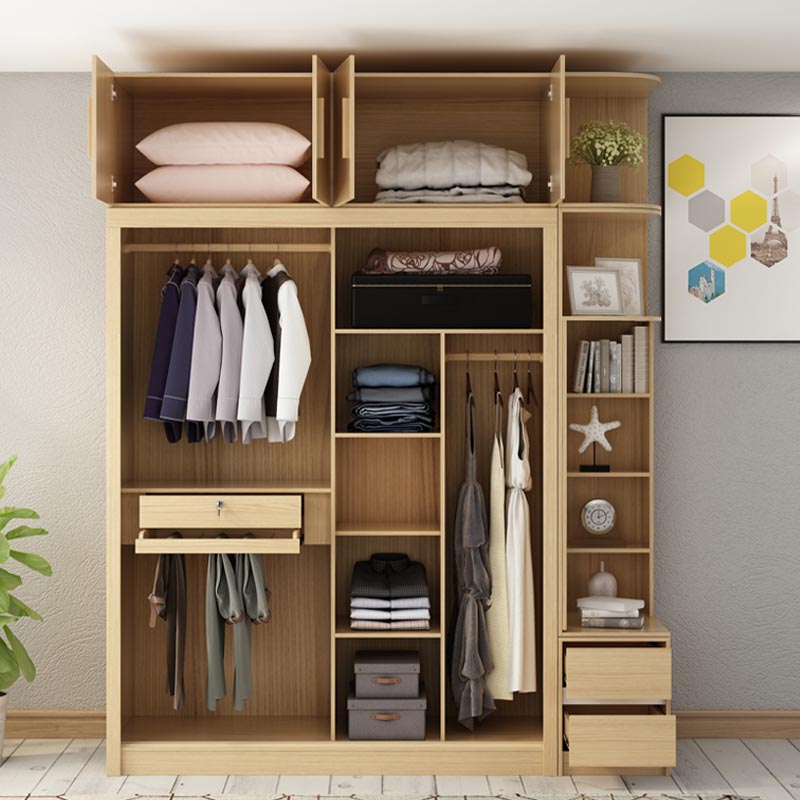 Modern Natural Wardrobe Armoire Engineered Wood Wardrobe with Drawer