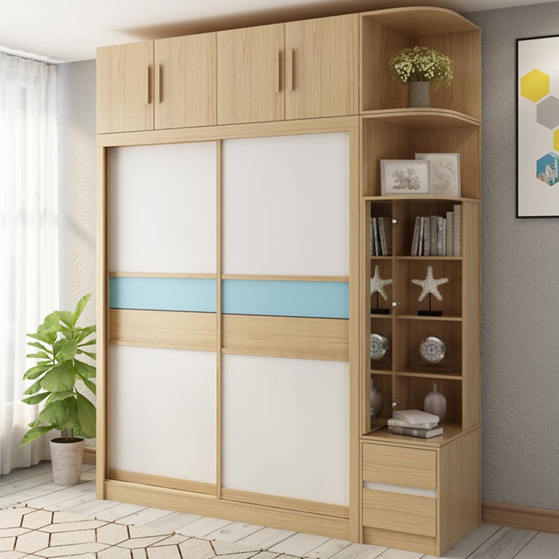 Modern Natural Wardrobe Armoire Engineered Wood Wardrobe with Drawer