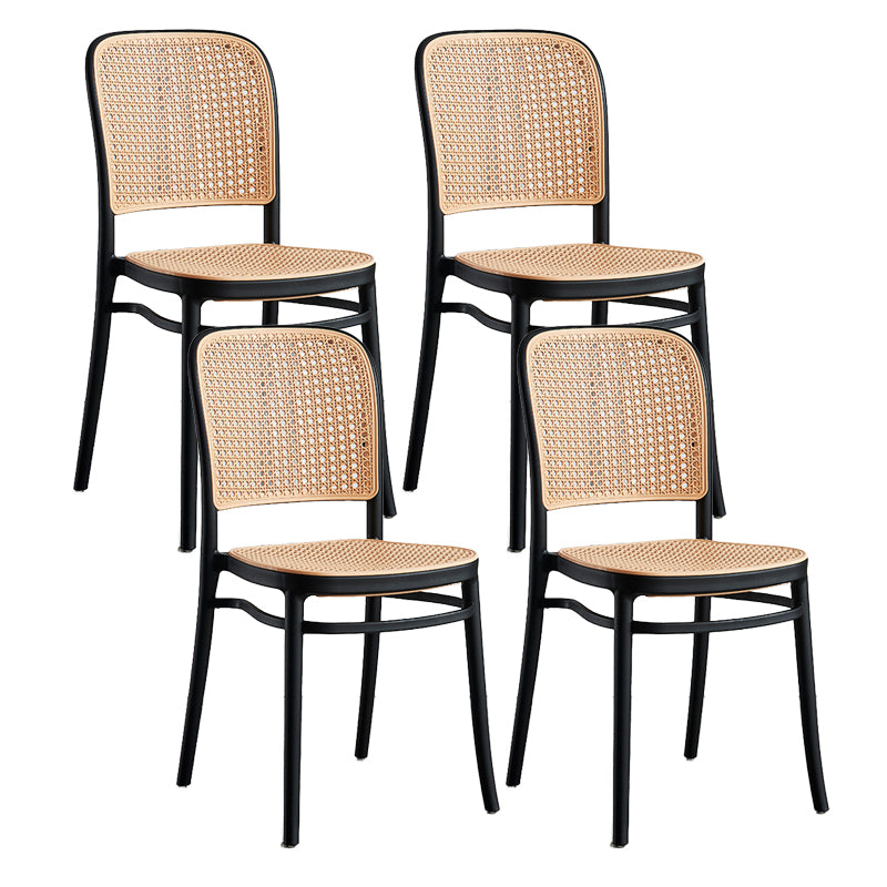 Contemporary Square Footrest Stool Plastic Rattan Stool in White and Black