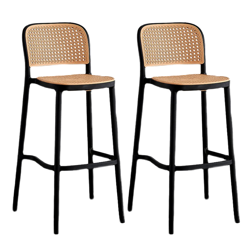 Contemporary Square Footrest Stool Plastic Rattan Stool in White and Black