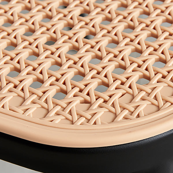 Contemporary Square Footrest Stool Plastic Rattan Stool in White and Black