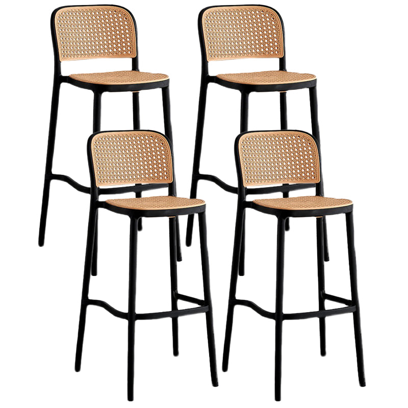 Contemporary Square Footrest Stool Plastic Rattan Stool in White and Black