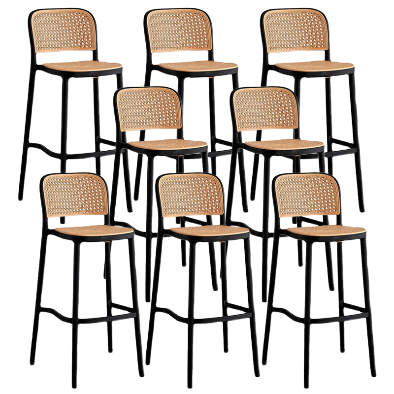 Contemporary Square Footrest Stool Plastic Rattan Stool in White and Black