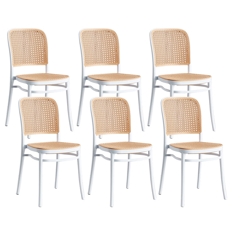 Contemporary Square Footrest Stool Plastic Rattan Stool in White and Black