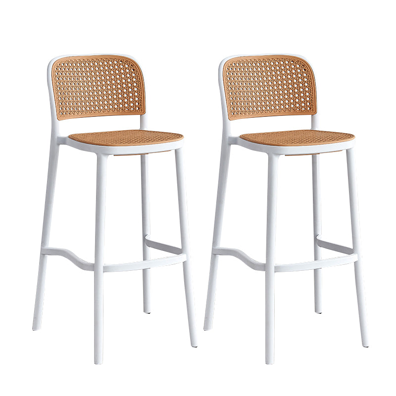 Contemporary Square Footrest Stool Plastic Rattan Stool in White and Black