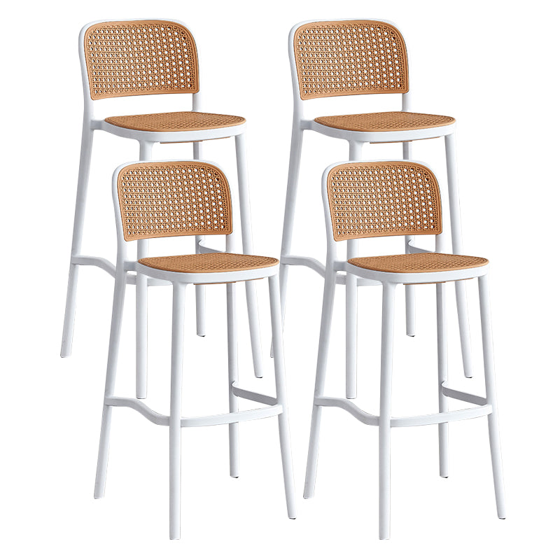 Contemporary Square Footrest Stool Plastic Rattan Stool in White and Black