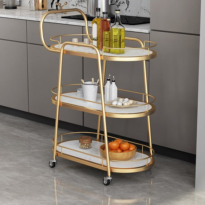 32.28"H Modern Rolling Oval Prep Table Metal Prep Table for Home Use