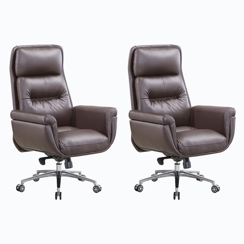 Leather Upholstered Office Chair Fixed Arm Task Chair with Metal Base