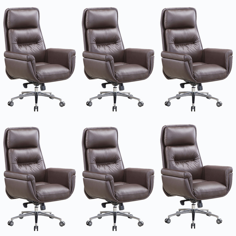 Leather Upholstered Office Chair Fixed Arm Task Chair with Metal Base