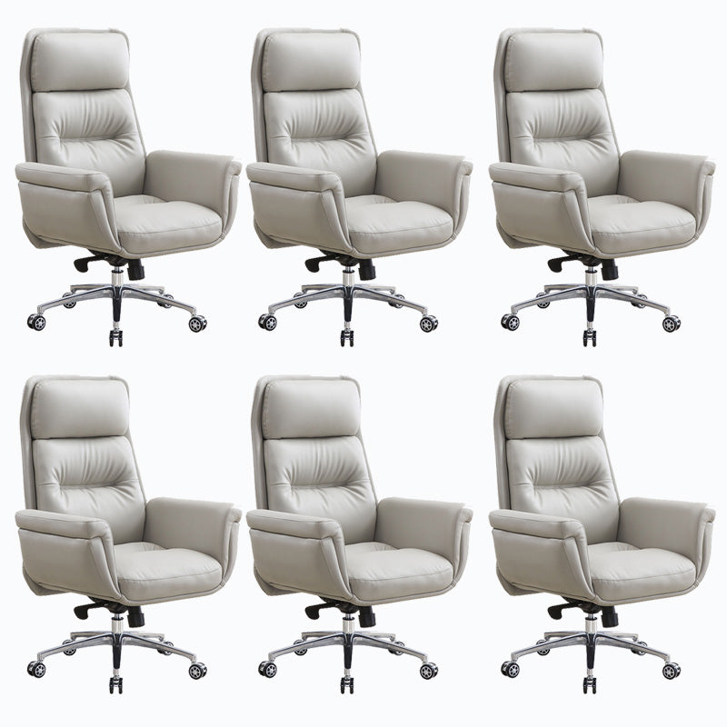 Leather Upholstered Office Chair Fixed Arm Task Chair with Metal Base