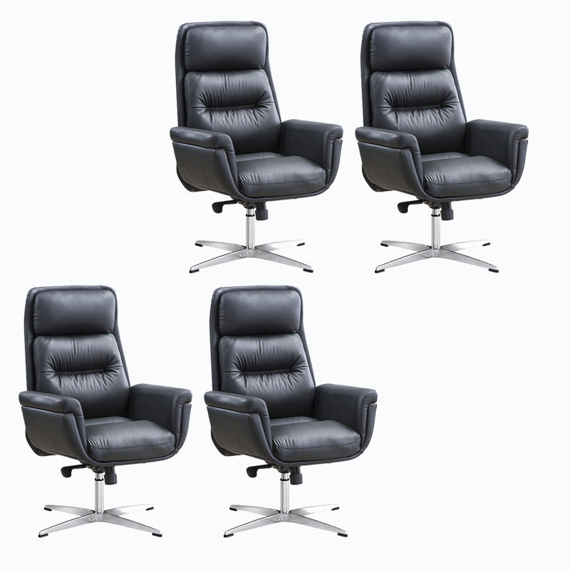 Leather Upholstered Office Chair Fixed Arm Task Chair with Metal Base