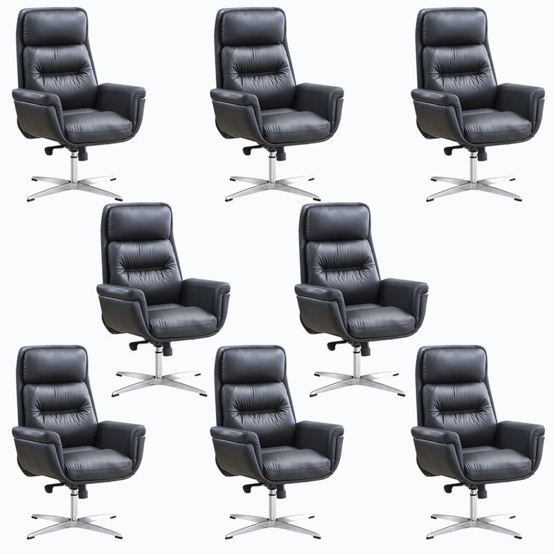 Leather Upholstered Office Chair Fixed Arm Task Chair with Metal Base
