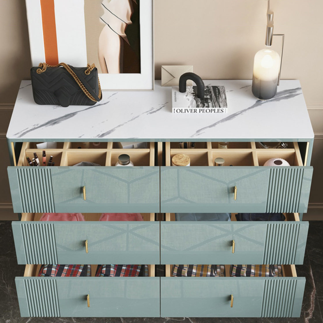 Glam Wood Chest with Stone Top Chest with Drawers for Bedroom