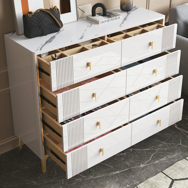 Glam Wood Chest with Stone Top Chest with Drawers for Bedroom