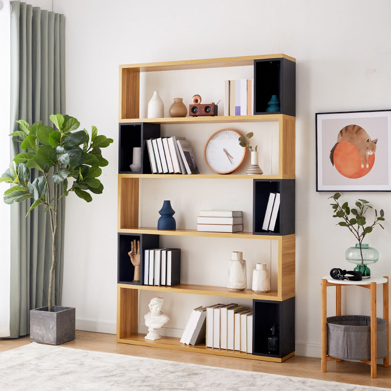 Modern geometry Bookshelf Multi Shelfs Open Back Bookcase in Natural