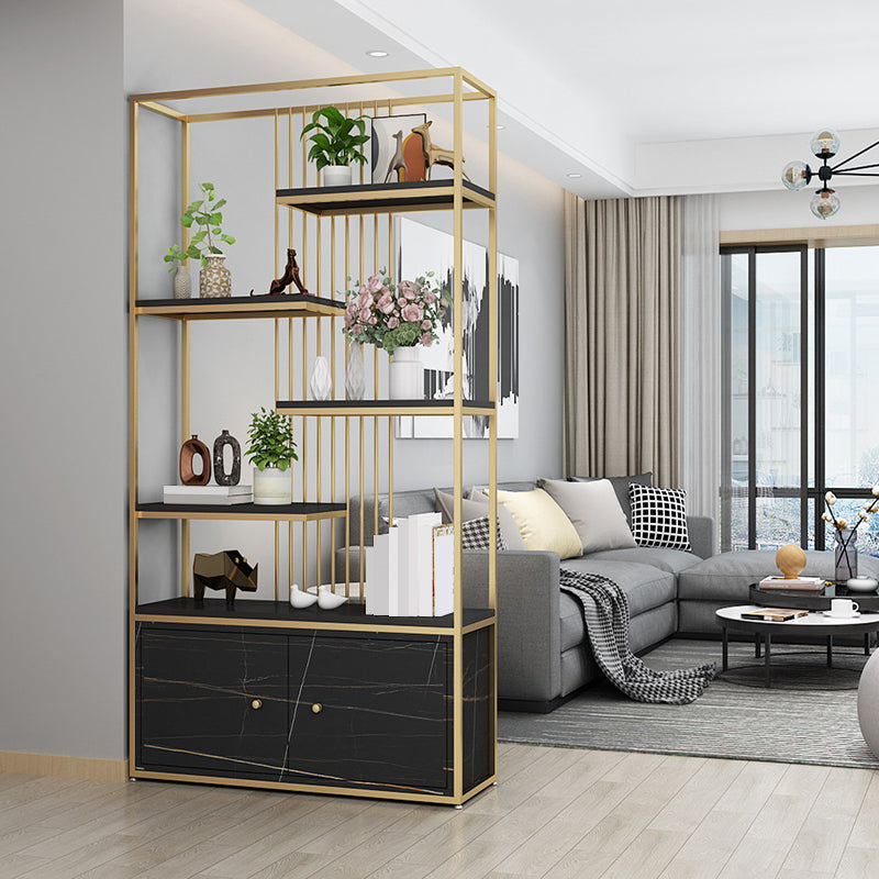 Modern Metal Bookcase Standard Bookshelf With Doors 76.7" H x 11.8" W