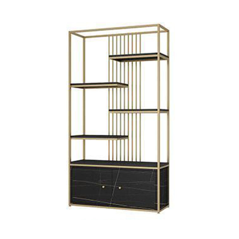 Modern Metal Bookcase Standard Bookshelf With Doors 76.7" H x 11.8" W