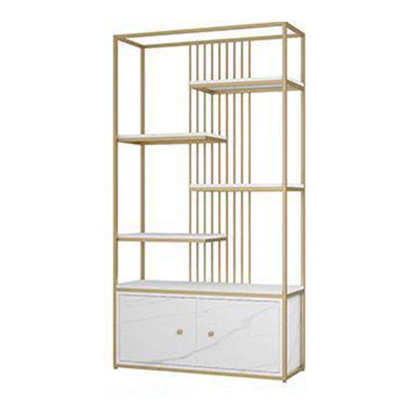 Modern Metal Bookcase Standard Bookshelf With Doors 76.7" H x 11.8" W