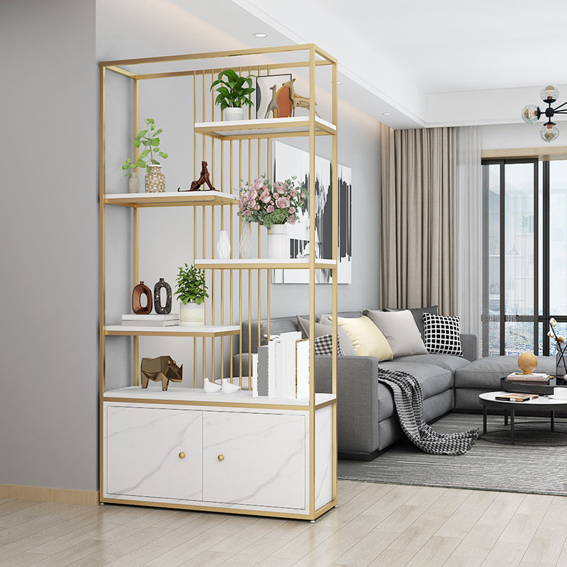 Modern Metal Bookcase Standard Bookshelf With Doors 76.7" H x 11.8" W