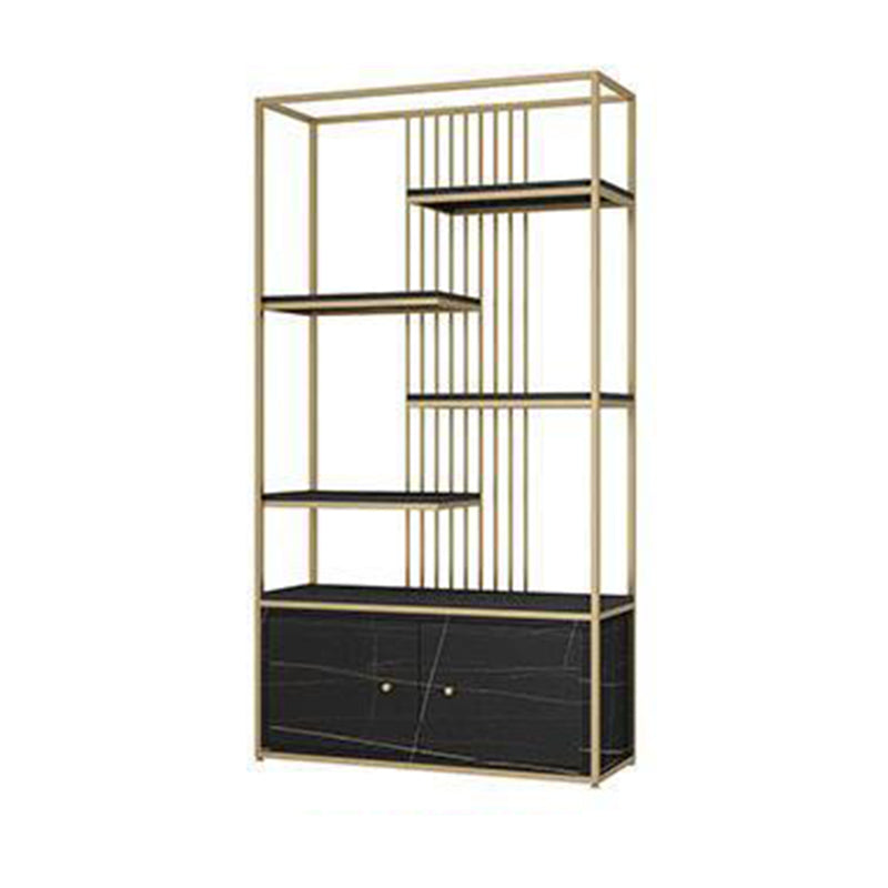 Modern Metal Bookcase Standard Bookshelf With Doors 76.7" H x 11.8" W