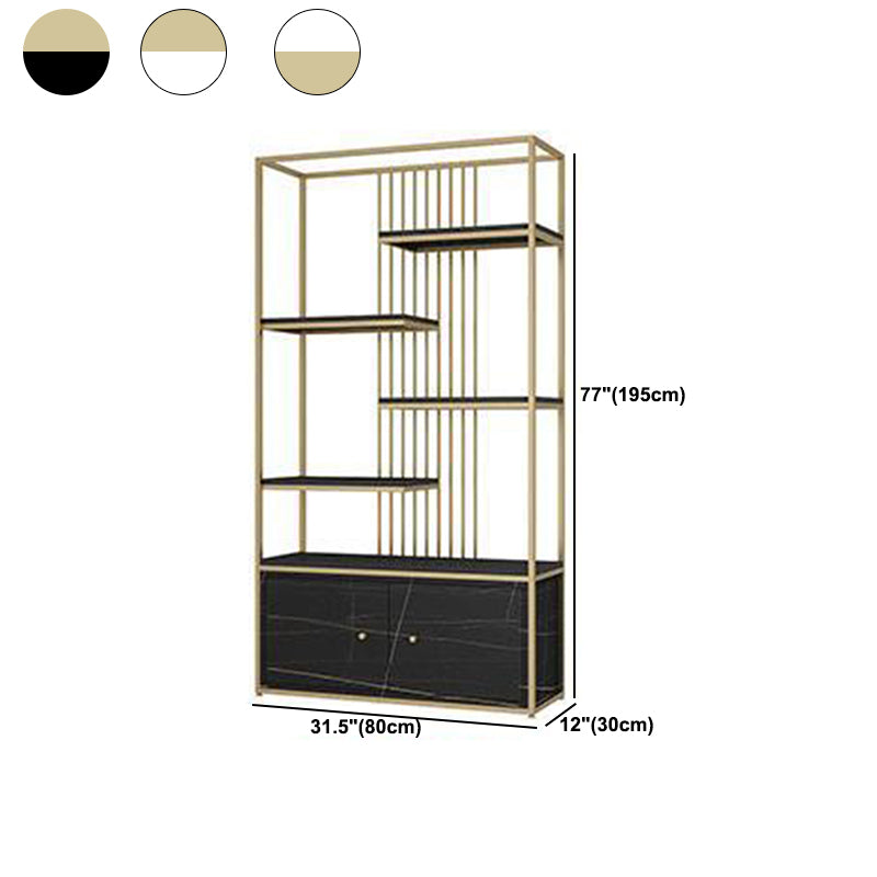 Modern Metal Bookcase Standard Bookshelf With Doors 76.7" H x 11.8" W