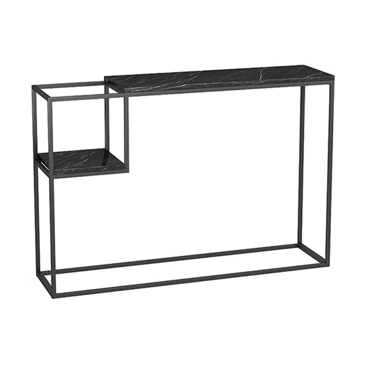 Rectangle Marble Top Console Table with Storage Shelf and Iron Frame Base