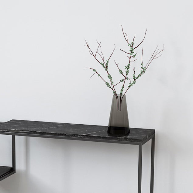 Rectangle Marble Top Console Table with Storage Shelf and Iron Frame Base