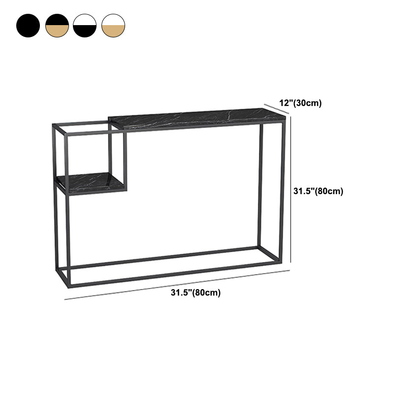 Rectangle Marble Top Console Table with Storage Shelf and Iron Frame Base