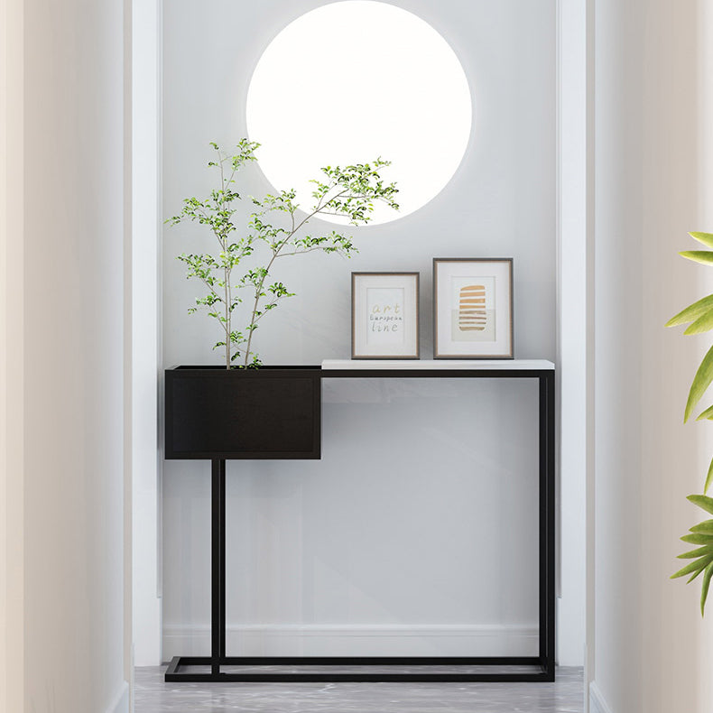 Iron Frame Base Consoe Table with Stone Top and Storage Shelf