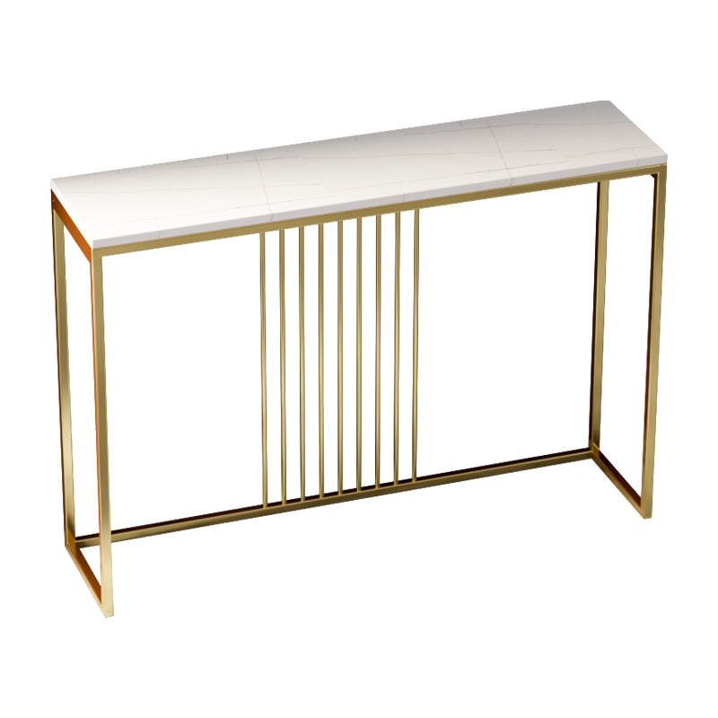 Iron Trestle Base Console Table with Rectangle Stone Top Accent Table