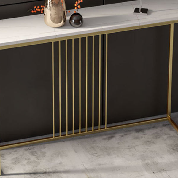 Iron Trestle Base Console Table with Rectangle Stone Top Accent Table